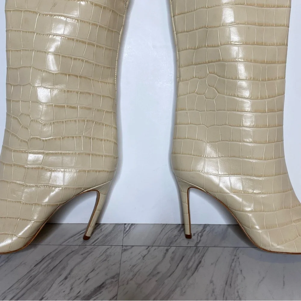 Schutz Maryana Eggshell Crocodile Over The Knee Boot 8 1/2 B